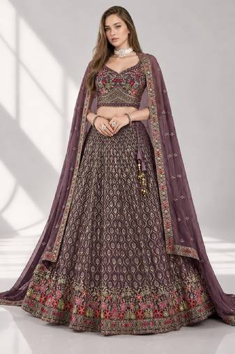 LIGHT PURPLE SEQUINS & EMBROIDERED GEORGETTE FESTIVAL LEHENGA CHOLI SET