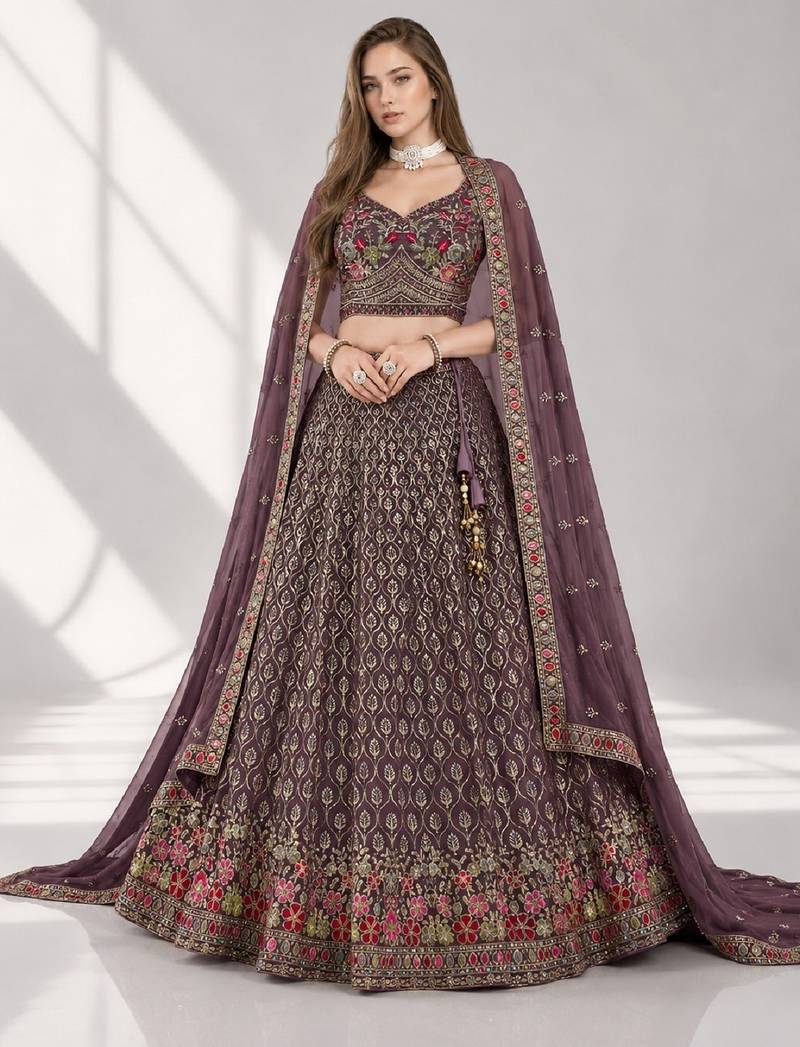 LIGHT PURPLE SEQUINS & EMBROIDERED GEORGETTE FESTIVAL LEHENGA CHOLI SET