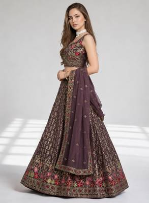 LIGHT PURPLE SEQUINS & EMBROIDERED GEORGETTE FESTIVAL LEHENGA CHOLI SET 3