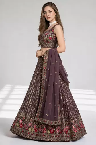 LIGHT PURPLE SEQUINS & EMBROIDERED GEORGETTE FESTIVAL LEHENGA CHOLI SET