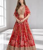 RED SEQUINS & EMBROIDERED CHINNON FESTIVAL LEHENGA CHOLI SET