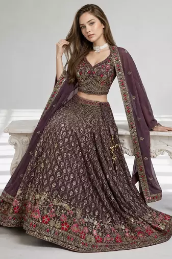 LIGHT PURPLE SEQUINS & EMBROIDERED GEORGETTE FESTIVAL LEHENGA CHOLI SET