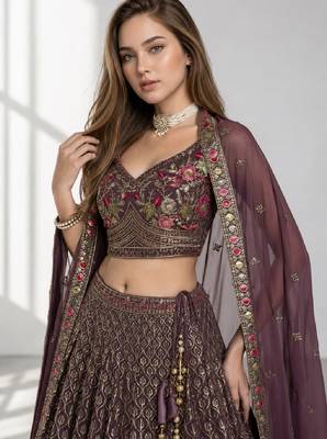 LIGHT PURPLE SEQUINS & EMBROIDERED GEORGETTE FESTIVAL LEHENGA CHOLI SET 5