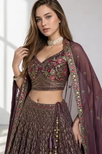 LIGHT PURPLE SEQUINS & EMBROIDERED GEORGETTE FESTIVAL LEHENGA CHOLI SET
