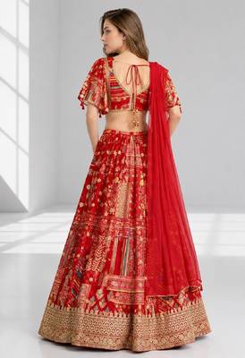 RED SEQUINS & EMBROIDERED CHINNON FESTIVAL LEHENGA CHOLI SET 2