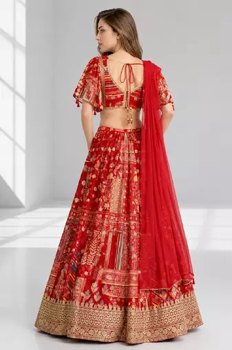 RED SEQUINS & EMBROIDERED CHINNON FESTIVAL LEHENGA CHOLI SET