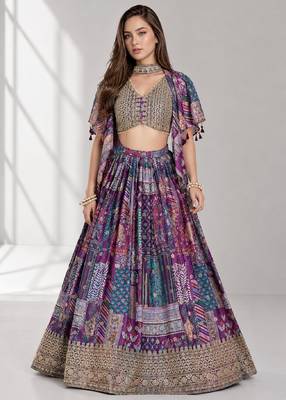 PURPLE SEQUINS & EMBROIDERED CHINNON FESTIVAL LEHENGA CHOLI SET 1