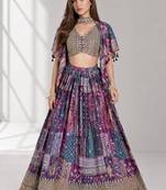 PURPLE SEQUINS & EMBROIDERED CHINNON FESTIVAL LEHENGA CHOLI SET