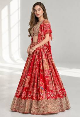 RED SEQUINS & EMBROIDERED CHINNON FESTIVAL LEHENGA CHOLI SET 3