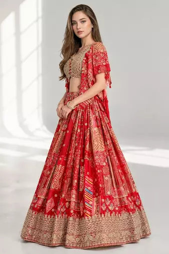 RED SEQUINS & EMBROIDERED CHINNON FESTIVAL LEHENGA CHOLI SET