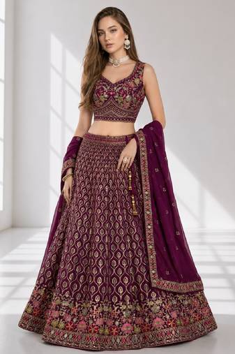 PURPLE SEQUINS & EMBROIDERED GEORGETTE FESTIVAL LEHENGA CHOLI SET