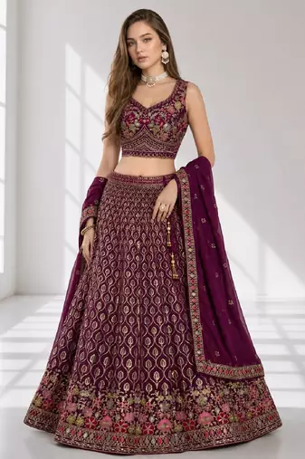 PURPLE SEQUINS & EMBROIDERED GEORGETTE FESTIVAL LEHENGA CHOLI SET