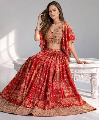 RED SEQUINS & EMBROIDERED CHINNON FESTIVAL LEHENGA CHOLI SET 4