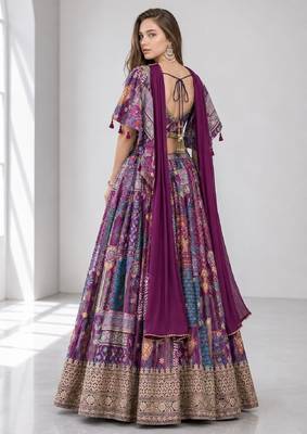 PURPLE SEQUINS & EMBROIDERED CHINNON FESTIVAL LEHENGA CHOLI SET 2