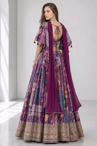 PURPLE SEQUINS & EMBROIDERED CHINNON FESTIVAL LEHENGA CHOLI SET