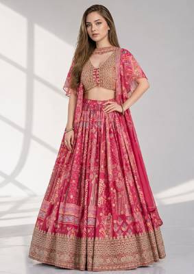 PINK SEQUINS & EMBROIDERED CHINNON FESTIVAL LEHENGA CHOLI SET 1