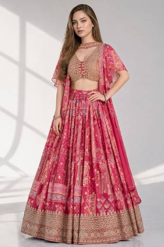 PINK SEQUINS & EMBROIDERED CHINNON FESTIVAL LEHENGA CHOLI SET