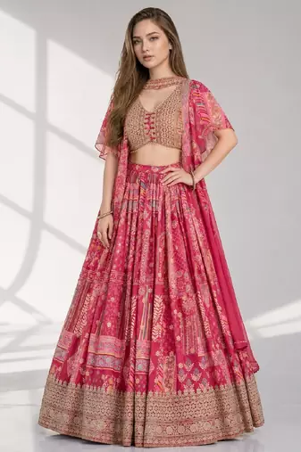 PINK SEQUINS & EMBROIDERED CHINNON FESTIVAL LEHENGA CHOLI SET