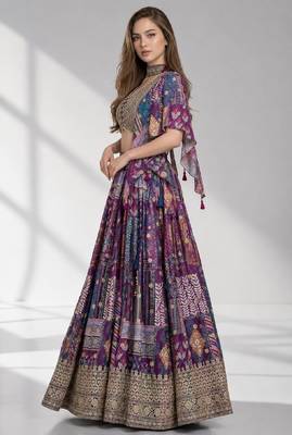 PURPLE SEQUINS & EMBROIDERED CHINNON FESTIVAL LEHENGA CHOLI SET 3