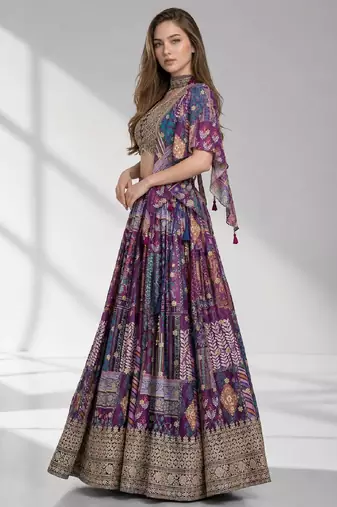 PURPLE SEQUINS & EMBROIDERED CHINNON FESTIVAL LEHENGA CHOLI SET