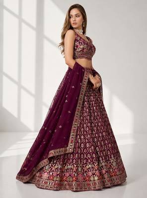 PURPLE SEQUINS & EMBROIDERED GEORGETTE FESTIVAL LEHENGA CHOLI SET 3