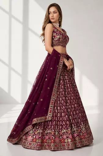 PURPLE SEQUINS & EMBROIDERED GEORGETTE FESTIVAL LEHENGA CHOLI SET
