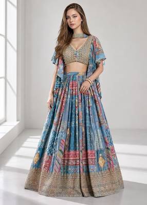 SKY SEQUINS & EMBROIDERED CHINNON FESTIVAL LEHENGA CHOLI SET 1