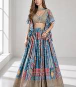 SKY SEQUINS & EMBROIDERED CHINNON FESTIVAL LEHENGA CHOLI SET