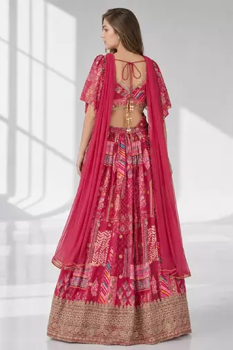 PINK SEQUINS & EMBROIDERED CHINNON FESTIVAL LEHENGA CHOLI SET