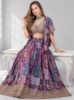 PURPLE SEQUINS & EMBROIDERED CHINNON FESTIVAL LEHENGA CHOLI SET 4