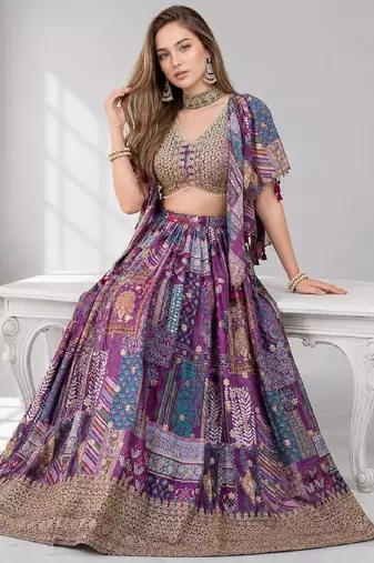 PURPLE SEQUINS & EMBROIDERED CHINNON FESTIVAL LEHENGA CHOLI SET