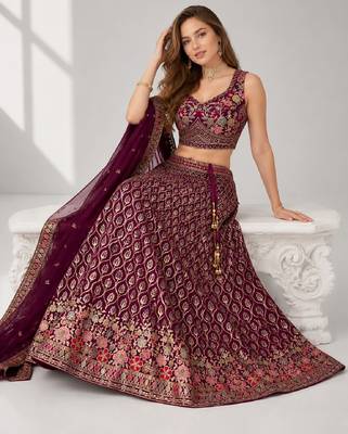 PURPLE SEQUINS & EMBROIDERED GEORGETTE FESTIVAL LEHENGA CHOLI SET 4
