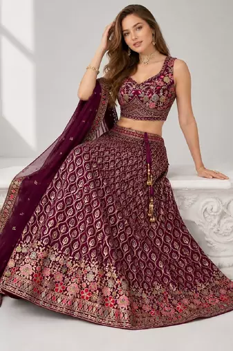 PURPLE SEQUINS & EMBROIDERED GEORGETTE FESTIVAL LEHENGA CHOLI SET