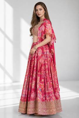 PINK SEQUINS & EMBROIDERED CHINNON FESTIVAL LEHENGA CHOLI SET 3