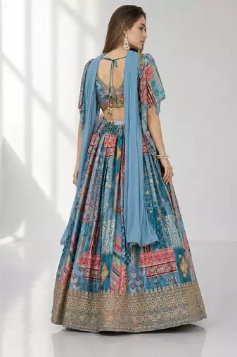 SKY SEQUINS & EMBROIDERED CHINNON FESTIVAL LEHENGA CHOLI SET