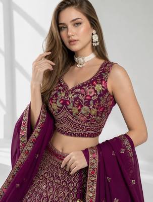 PURPLE SEQUINS & EMBROIDERED GEORGETTE FESTIVAL LEHENGA CHOLI SET 5