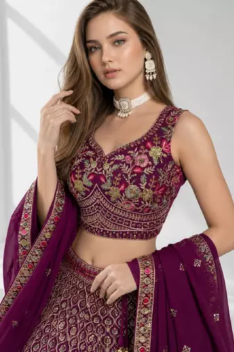 PURPLE SEQUINS & EMBROIDERED GEORGETTE FESTIVAL LEHENGA CHOLI SET