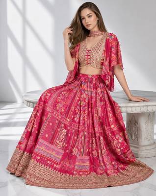 PINK SEQUINS & EMBROIDERED CHINNON FESTIVAL LEHENGA CHOLI SET 4