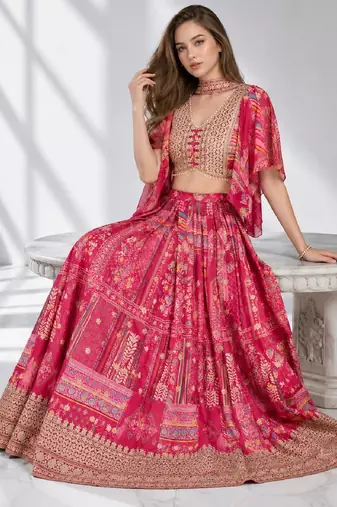 PINK SEQUINS & EMBROIDERED CHINNON FESTIVAL LEHENGA CHOLI SET