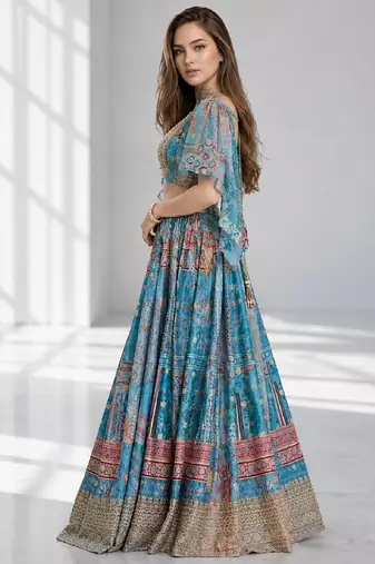 SKY SEQUINS & EMBROIDERED CHINNON FESTIVAL LEHENGA CHOLI SET