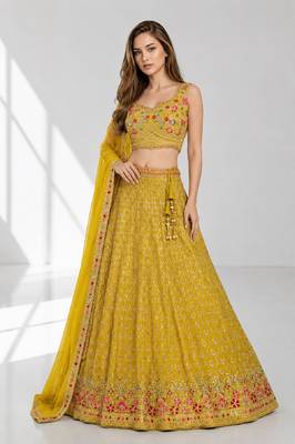 YELLOW SEQUINS & EMBROIDERED GEORGETTE FESTIVAL LEHENGA CHOLI SET 1