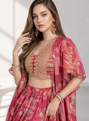 PINK SEQUINS & EMBROIDERED CHINNON FESTIVAL LEHENGA CHOLI SET 5