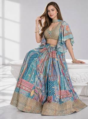SKY SEQUINS & EMBROIDERED CHINNON FESTIVAL LEHENGA CHOLI SET 4
