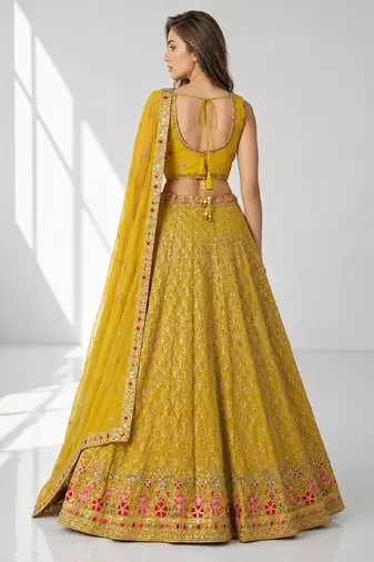 YELLOW SEQUINS & EMBROIDERED GEORGETTE FESTIVAL LEHENGA CHOLI SET