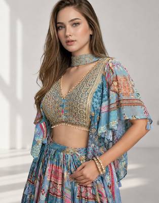 SKY SEQUINS & EMBROIDERED CHINNON FESTIVAL LEHENGA CHOLI SET 5