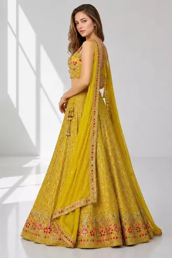 YELLOW SEQUINS & EMBROIDERED GEORGETTE FESTIVAL LEHENGA CHOLI SET