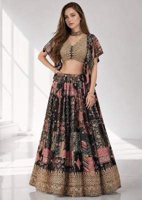 BLACK SEQUINS & EMBROIDERED CHINNON FESTIVAL LEHENGA CHOLI SET 1