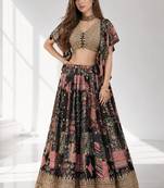 BLACK SEQUINS & EMBROIDERED CHINNON FESTIVAL LEHENGA CHOLI SET