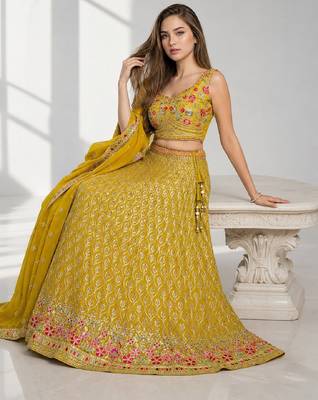 YELLOW SEQUINS & EMBROIDERED GEORGETTE FESTIVAL LEHENGA CHOLI SET 4