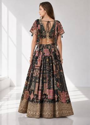 BLACK SEQUINS & EMBROIDERED CHINNON FESTIVAL LEHENGA CHOLI SET 2